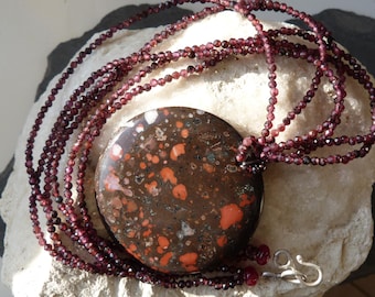 Silver necklace and pendant, 1 jasper, garnet, red quartz:  IMPORTANT,French vat is included,20% foff or US, australian, canadian buyers