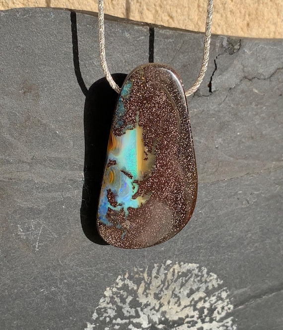 Solid silver necklace, 1 boulder opal: IMPORTANT,French vat is included,off 20% for australian and canadian buyers