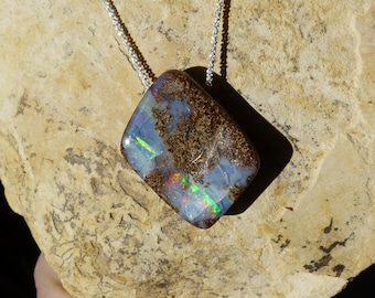 Collana/ciondolo in argento 925 con 1 bellissimo opale boulder australiano