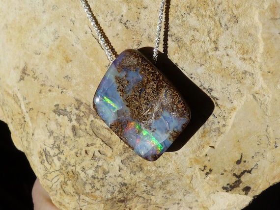 Silver necklace/pendant, 1 nice boulder opal: Important, french vat is included,20% off for US,australian and canadian buyers