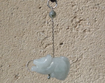 Silver pendant, chinese zodiac, rat, jade, jadeite: Important, French vat is included,20% off for US, australian and canadian buyers