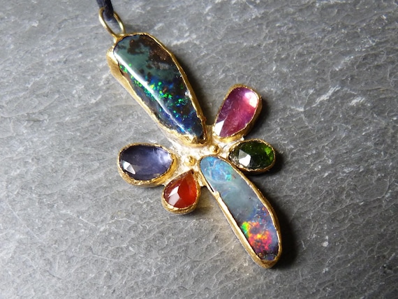 Reserved,Silver,18/24 k gold pendant,boulder opal,precious stones:IMPORTANT,French vat is included,20% off for US,australian,canadian buyers