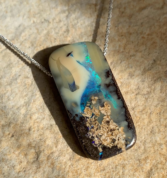 Silver necklace/pendant, 1 boulder opal: Important, french vat is included,20% off for US,australian and canadian buyers