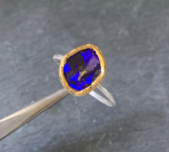 Silver and 24 ct finegold ring with australian boulder opal: IMPORTANT, French vat is included,off 20% for US and canadian buyers