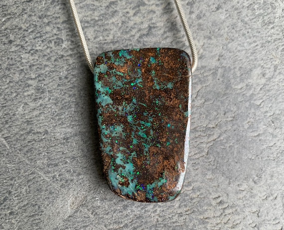 Solid silver necklace, 1 boulder opal: IMPORTANT,French vat is included,off 20% for US, australian and canadian buyers
