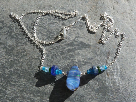 Silver necklace/pendant,1 boulder opal, precious stones: Important, french vat is included,20% off for US,australian and canadian buyers