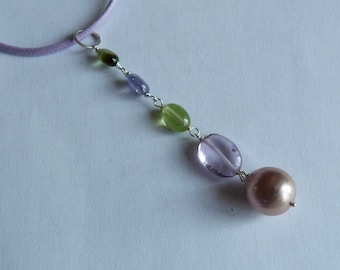 Silver pendant, freshwater pearl, precious stones: IMPORTANT, French vat is included, 20% off for US,UK, australian and canadian buyers