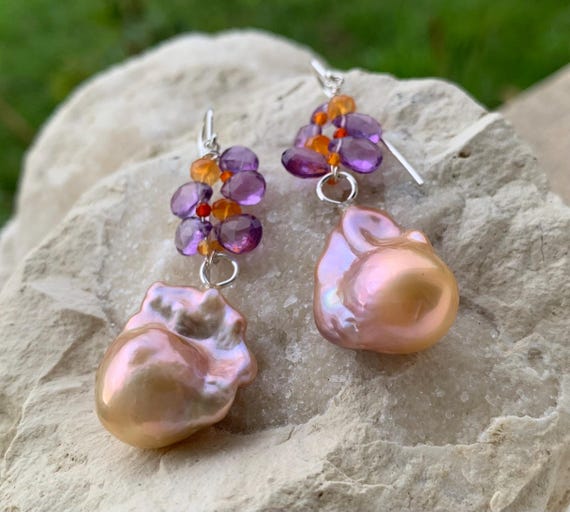 Earrings, silver, precious stones, baroque pearls: IMPORTANT, French vat is included, 20% off for US, austr., canadian buyers