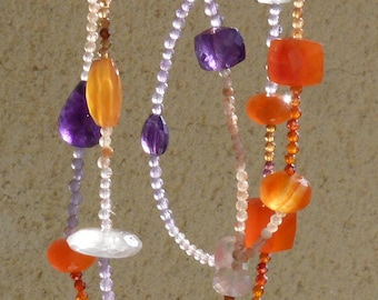 Silver necklace, prescious and semi-prescious stones; IMPORTANT, French vat is included,20% off for US, australian and canadian buyers