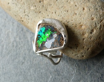 Silver ring, 1 australian boulder opal: IMPORTANT, French vat is included,20% off for US, australian and canadian buyers