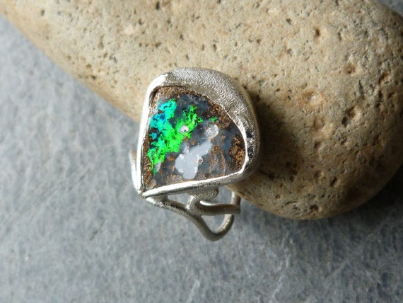 Silver ring, 1 australian boulder opal: IMPORTANT, French vat is included,20% off for US, australian and canadian buyers