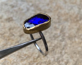 Silver and 24 ct finegold ring with australian boulder opal: IMPORTANT, French vat is included,20% off for US,australian and canadian buyers