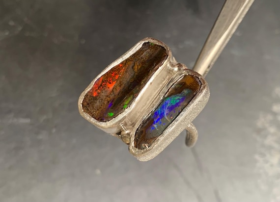 Silver ring, australian boulder opals: IMPORTANT,French vat is included, 20% off for US, australian and canadian buyers