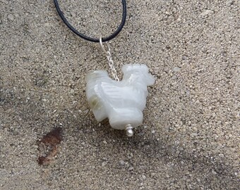 Silver pendant, chinese zodiac, rooster, jade, jadeite: Important, French vat is included,20% off for US, australian and canadian buyers