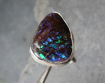 Silver ring, 1 australian boulder opal: IMPORTANT, French vat is included,20% off for US, australian and canadian buyers