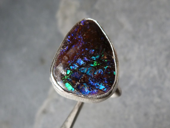 Silver ring, 1 australian boulder opal: IMPORTANT, French vat is included,20% off for US, australian and canadian buyers
