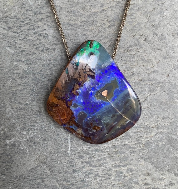 Silver necklace/pendant, 1 big australian boulder opal: Important, french vat is included,20% off for US, australian and canadian buyers,