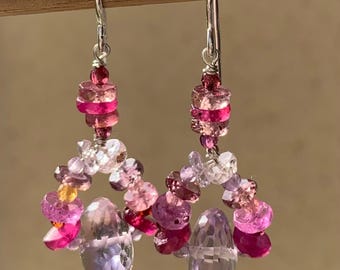 Earrings, silver, garnets, amethysts, sapphires: IMPORTANT, French vat is included, 20% off for US, UK, australian and canadian buyers