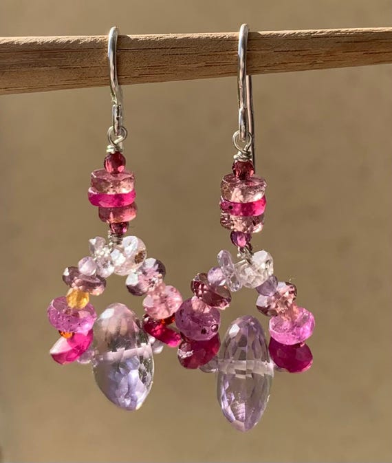 Earrings, silver, garnets, amethysts, sapphires: IMPORTANT, French vat is included, 20% off for US, UK, australian and canadian buyers