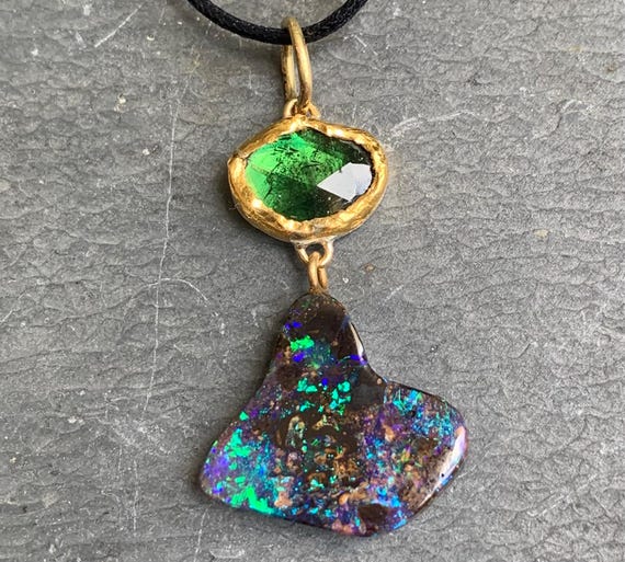 18 and 24 k gold pendant, silver, 1 opal, 1 tourmalin: IMPORTANT, French vat is included,20% off for US,australian and canadian buyers