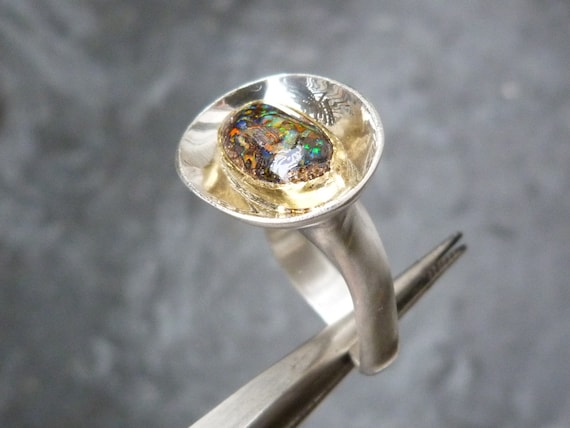 Silver and 18/24 ct finegold ring, 1 boulderopal : IMPORTANT, French vat is included, 20% off for US and canadian buyers