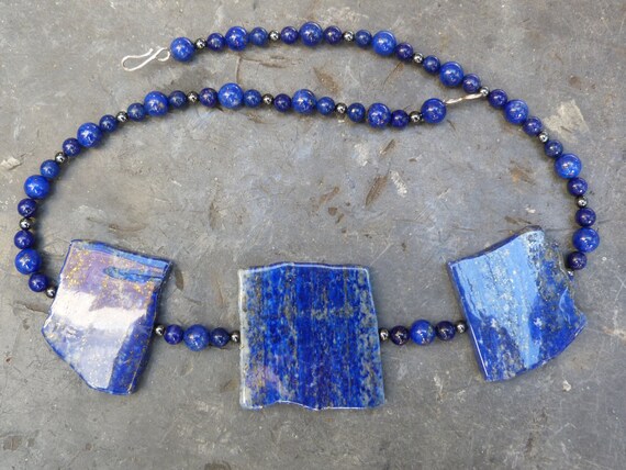 Sterling silver necklace, lapis-lazuli, hematite:IMPORTANT, French vat is included, 20% off for US, australian and canadian buyers