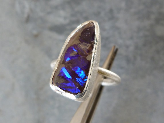 Silver ring, 1 australian boulder opal: IMPORTANT, French vat is included,20% off for US, australian and canadian buyers