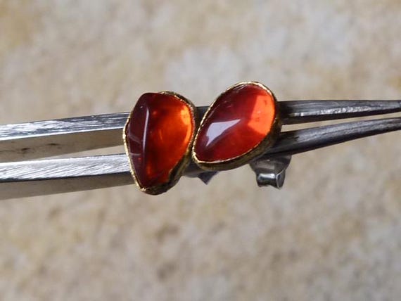 Earrings,studs,silver,solid 24 k gold,mexican fire opals: IMPORTANT, French vat is included,20% off for US,australian and canadian buyers