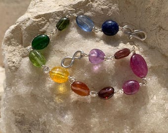 Solid silver bracelet with 12 prescious stones: IMPORTANT, French vat is included,20% off for US,australian and canadian buyers