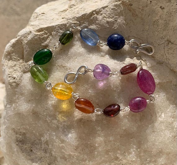 Solid silver bracelet with 12 prescious stones: IMPORTANT, French vat is included,20% off for US,australian and canadian buyers