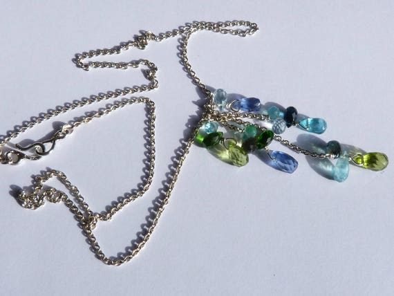 Solid silver necklace with precious stones: IMPORTANT, French vat is included,20% off for US,australian and canadian buyers