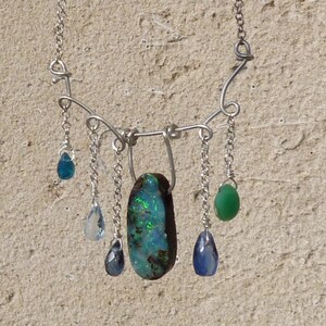 Collana/pendente in argento 925 con 1 opale boulder, cianiti, apatite, opale andino verde, zircone immagine 3