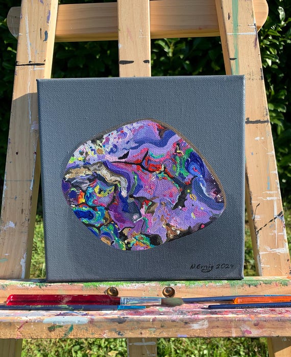 Original painting with an Australian boulder opal as subject, oil on canvas, 20 cm x 20 cm
