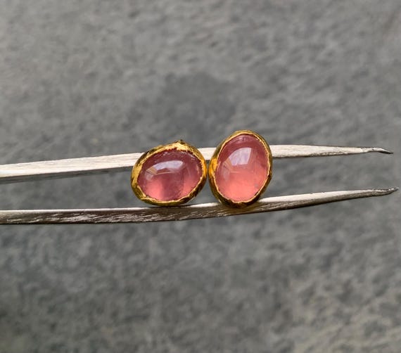 24 kt fine gold and silver studs, rhodochrosits: Important,IMPORTANT, French vat is included, 20% off for US,australian and canadian buyers