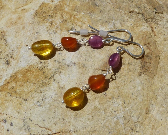 Silver earrings, precious stones : IMPORTANT, French vat is included,less 20% for US, australian and canadian buyers