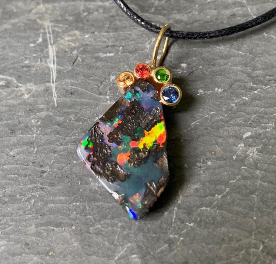 Reserved,Solid 18 k gold pendant,boulder opal,tsavorite,sapphire,ruby:IMPORTANT,French vat is included,20% off for US,UK and canadian buyers