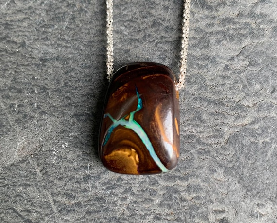 Silver necklace, 1 big boulder opal from Australia: Important, french vat is included,20% off for US,australian and canadian buyers
