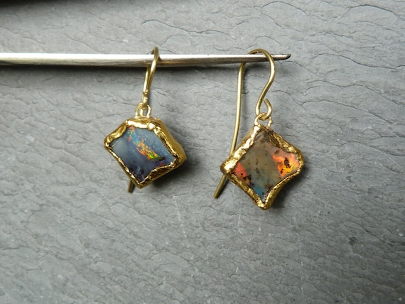 Earrings, 18k and 24k gold, australian boulder opals: IMPORTANT, French vat is included, 20% off for US,australian and canadian buyers