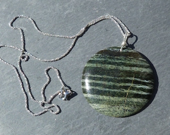 Silver necklace with a big jasper pendant: IMPORTANT,French vat is included, 20% off for US, australian and canadian buyers