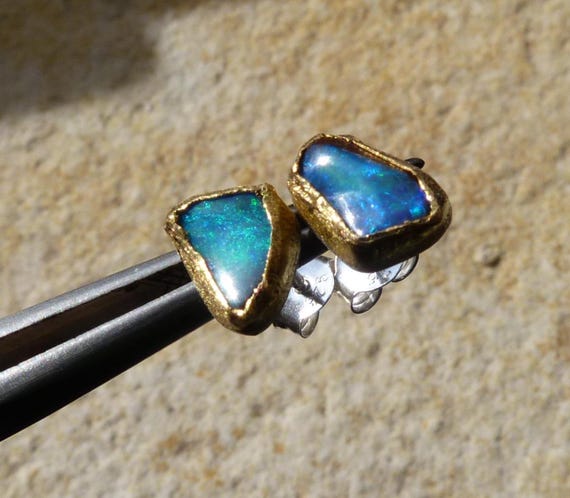 24 k gold and silver studs, australian boulder opals: IMPORTANT, French vat is included, 20% off for US, australian, canadian buyers