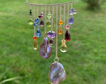 Silver necklace/pendant, 2 baroque pearls, precious stones: Important, french vat is included,20% off for US,australian and canadian buyers