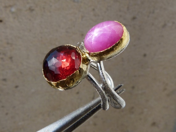 Silver and 24 ct fine gold ring, garnet, ruby: IMPORTANT, French vat is included, 20% off for US and canadian buyers