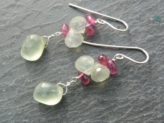 Silver earrings, prehnits, rose sapphires: MPORTANT, French vat is included, 20% off for US, UK, australian and canadian buyers