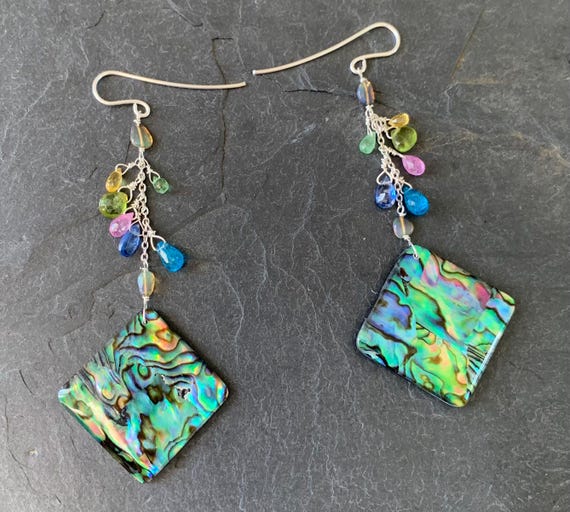 Earrings, silver, precious stones, abalone shells: IMPORTANT, French vat is included, 20% off for australian and canadian buyers