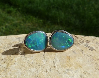 Earrings, silver, 2 opal doublets: IMPORTANT, French vat is included,20% off for US,UK, australian and canadian buyers