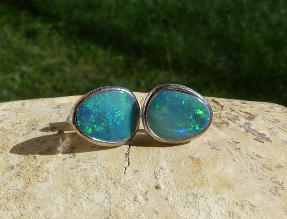 Earrings, silver, 2 opal doublets: IMPORTANT, French vat is included,20% off for US,UK, australian and canadian buyers