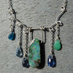 Collana/pendente in argento 925 con 1 opale boulder, cianiti, apatite, opale andino verde, zircone immagine 1