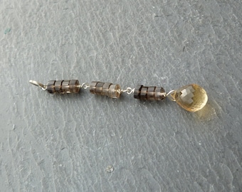Silver pendant with a big citrine and smokey quartz: IMPORTANT,French vat is included,off 20% for US, australian and canadian buyers