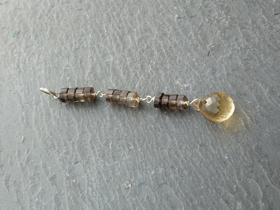Silver pendant with a big citrine and smokey quartz: IMPORTANT,French vat is included,off 20% for US, australian and canadian buyers