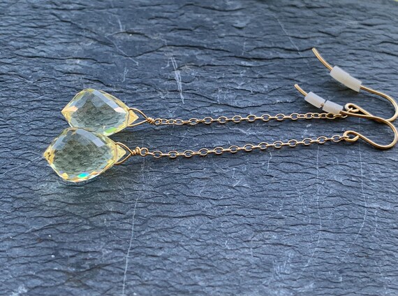 Earrings with 2 lemon quartzes and 18 k yellow gold: IMPORTANT, French vat is included, 20% off for US,UK, australian and canadian buyers